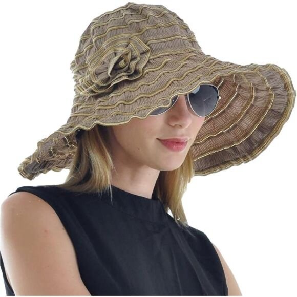 Women's Folding Vintage Outdoor Sun Hat UV Protection brown